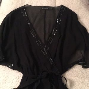 Black sheer sequence wrap blouse